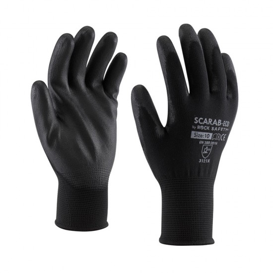 Manusi Tricot Poliester, Imersate Pu Negru Scarab-eco, Marimea 10