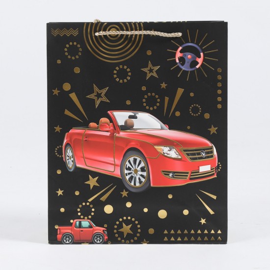 Punga Cadou L 26x32x10 Cm, Design Negru Cu Masini