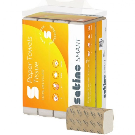 Servetele V Albe Satino Smart, 2 Straturi, 24 X 22 Cm, 336 Bucati/pachet, 12 Pachete/bax