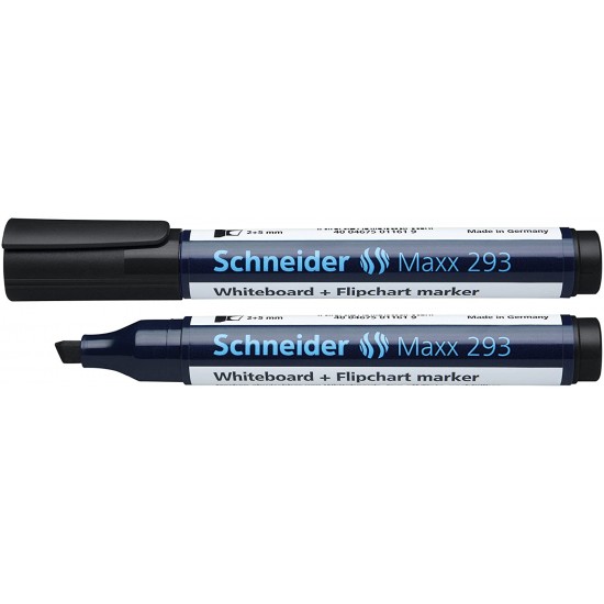 Marker Schneider Maxx 293, Pentru Tabla De Scris+flipchart, Varf Tesit 2-5mm, 4 Cul/set - (n,r,a,v)