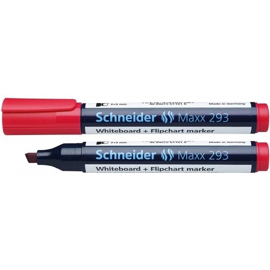 Marker Schneider Maxx 293, Pentru Tabla De Scris+flipchart, Varf Tesit 2-5mm, 4 Cul/set - (n,r,a,v)