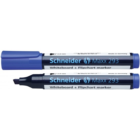 Marker Schneider Maxx 293, Pentru Tabla De Scris+flipchart, Varf Tesit 2-5mm, 4 Cul/set - (n,r,a,v)