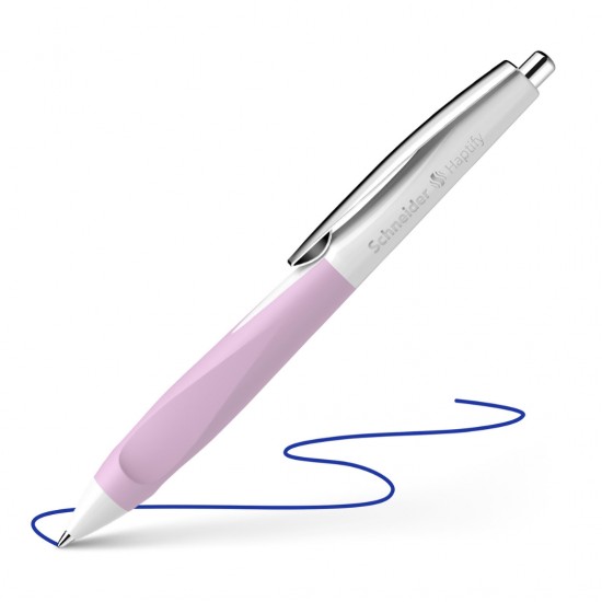 Pix Schneider Haptify, Rubber Grip, Clema Metalica, Corp Alb/lila - Scriere Albastra