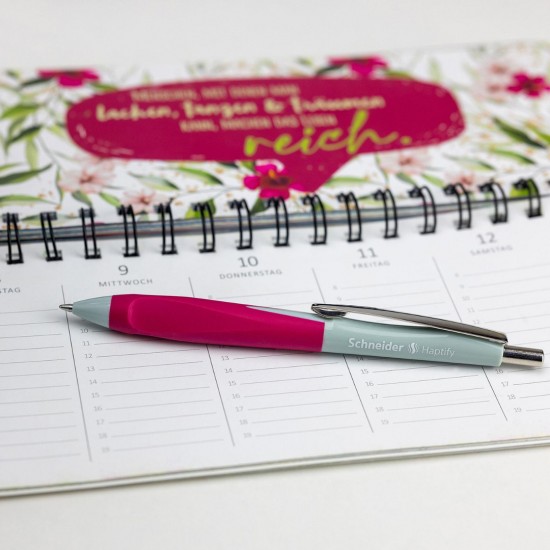 Pix Schneider Haptify, Rubber Grip, Clema Metalica, Corp Gri/magenta - Scriere Albastra