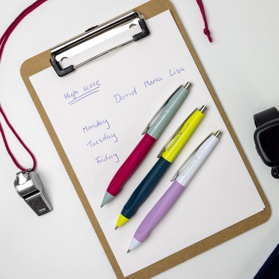 Pix Schneider Haptify, Rubber Grip, Clema Metalica, Corp Galben Intens/ocean - Scriere Albastra