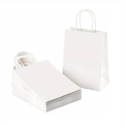 Sacose din Hartie Alba, 100 Buc/Bax, Dimensiune 16x9x21 cm, Pungi si Plase pentru Cadouri, Punga pentru Cadou, Set de Pungi Albe, Sacose Albe din Hartie, Pungi din Hartie Albe, Punga de Hartie Clasica