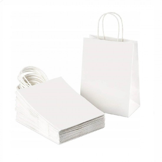 Sacose din Hartie Alba, 100 Buc/Bax, Dimensiune 16x9x21 cm, Pungi si Plase pentru Cadouri, Punga pentru Cadou, Set de Pungi Albe, Sacose Albe din Hartie, Pungi din Hartie Albe, Punga de Hartie Clasica