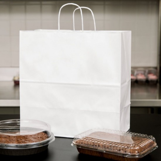 Set 100 de Sacose Hartie pentru Cadouri, 25x14x30.5 cm, Albe, Pungi Hartie Kraft Alba pentru Cadouri, Set de Pungi Hartie Kraft pentru Cadouri, Punga de Hartie pentru Aniversari, Ambalaj pentru Cadou BrandPaper