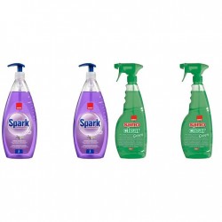 Pachet Promo: 2x Sano Spark Detergent Lichid Pentru Vase Parfum Lavanda 1 L + 2x Sano Clear Green 1l
