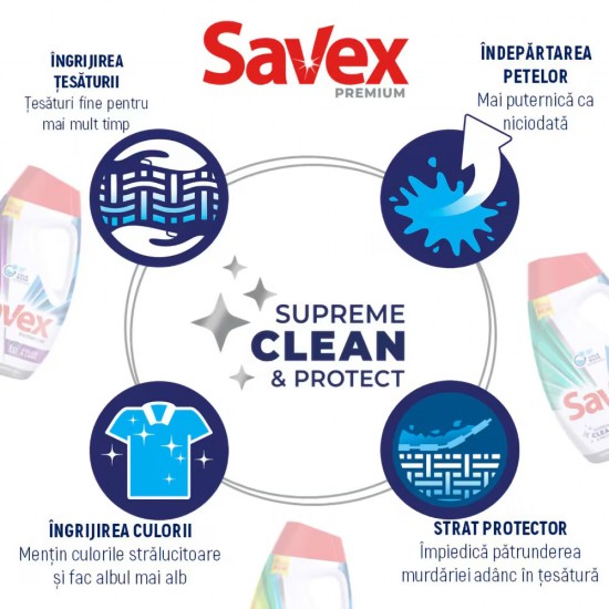 Savex Premium Detergent Lichid White, 40 Spalari, 1.8 L