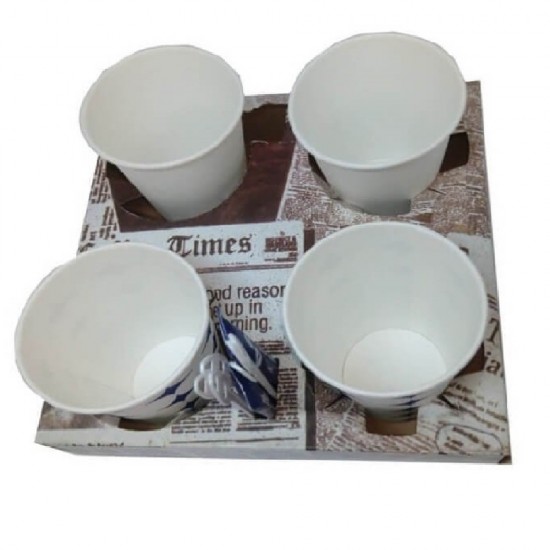 Suport din Carton pentru 4 Pahare Model Ziar, 100 Buc/Bax