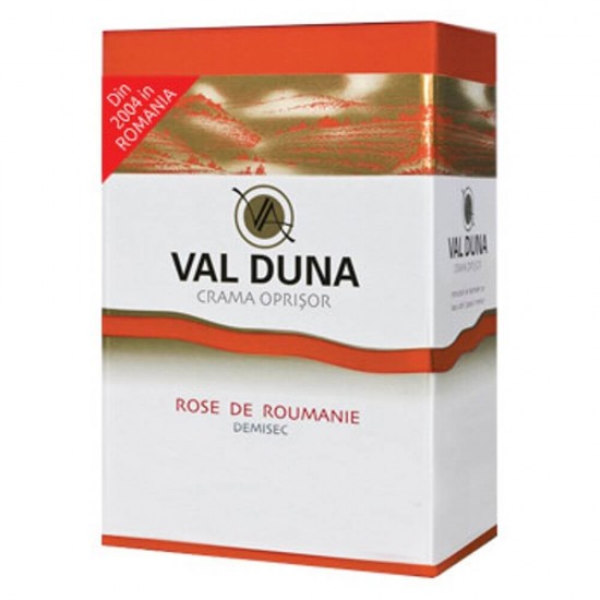 Vin Val Duna Rose de Roumanie, Demisec, 5 L, 13% Alcool, Vin Rose Demisec Val Duna, Vin Rose Val Duna, Vin Demisec Val Duna, Vin Rose de Roumanie, Vin 5 L, 5 L Vin Rose, Vin BIB, Vin Bag in Box, Vin la Punga in Cutie, Vin Crama Oprisor