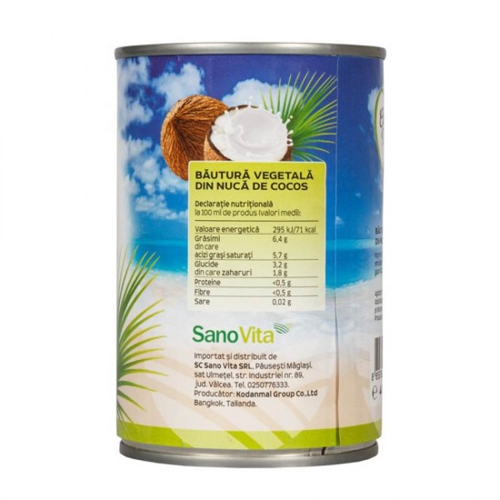 Bautura Vegetala din Nuca de Cocos Sano Vita, 400 ml, Bautura de Cocos, Bautura din Cocos, Lapte de Cocos, Lapte din Cocos, Lapte Vegetal de Cocos, Lapte Nuca de Cocos, Lapte din Nuca de Cocos, Lapte Vegetal Cocos, Lapte Vegetal Nuca de Cocos