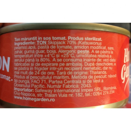 Ton in Sos Tomat, Home Garden, 170 g, Conserva de Peste, Ton in Sos Tomat Home Garden, Conserva de Ton 170 g, Conserva de Peste Home Garden, Ton in Sos de Rosii, Conserva de Ton in Sos Tomat