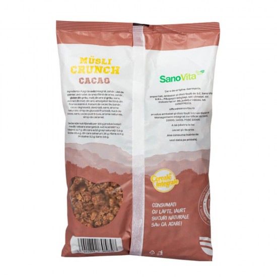 Musli Crunch cu Cacao Sano Vita 500g, Musli, Musli Sano Vita, Musli Sano Vita Crunch, Cereale Musli, Musli Cereale, Cereale Musli Sano Vita, Musli SanoVita, Musli cu Cacao, Musli cu Cacao Sano Vita, Cereale Musli cu Cacao