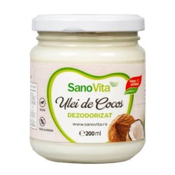 Ulei de Cocos Dezodorizat Sano Vita, 200ml, Ulei de Cocos pentru Gatit, Ulei de Cocos pentru Piele, Ulei de Cocos pentru Par, Ulei de Cocos pentru Unghii, Borcan de Ulei de Cocos, Ulei Cocos in Borcane