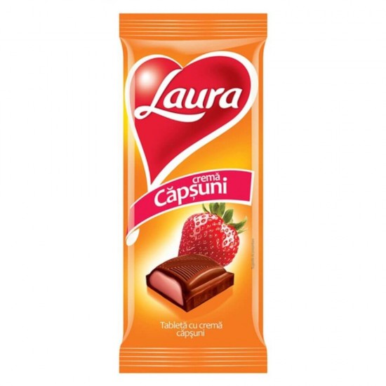 Ciocolata cu Crema de Capsuni Laura, 80 g, Ciocolata Laura, Ciocolata cu Lapte Laura, Ciocolate Laura, Ciocolate cu Lapte Laura, Ciocolate cu Crema de Capsuni Laura, Tableta Laura, Tableta cu Lapte si Crema de Capsuni, Tableta de Ciocolata Laura