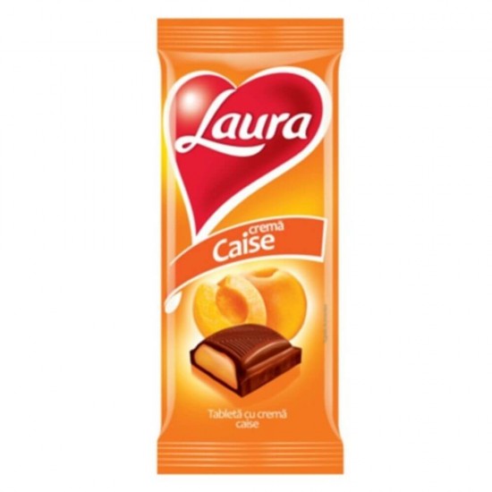 Ciocolata cu Crema de Caise Laura, 80 g, Ciocolata Laura, Ciocolata cu Lapte Laura, Ciocolate Laura, Ciocolate cu Lapte Laura, Ciocolate cu Crema de Caise Laura, Tableta Laura, Tableta cu Lapte si Crema de Caise, Tableta de Ciocolata Laura