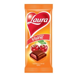 Ciocolata cu Crema de Visine Laura, 80 g, Ciocolata Laura, Ciocolata cu Lapte Laura, Ciocolate Laura, Ciocolate cu Lapte Laura, Ciocolate cu Crema de Visine Laura, Tableta Laura, Tableta cu Lapte si Crema de Visine, Tableta de Ciocolata Laura