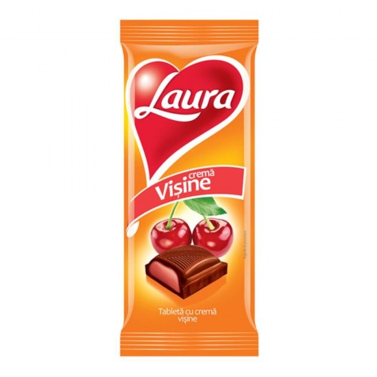 Ciocolata cu Crema de Visine Laura, 80 g, Ciocolata Laura, Ciocolata cu Lapte Laura, Ciocolate Laura, Ciocolate cu Lapte Laura, Ciocolate cu Crema de Visine Laura, Tableta Laura, Tableta cu Lapte si Crema de Visine, Tableta de Ciocolata Laura
