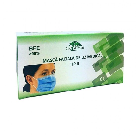 Set 50 Masti Protectie Faciala GLOBAL TREAT, 3 Straturi, 3 Pliuri, Masca Faciala Unica Folosinta, Masca Protectie Faciala Unica Folosinta, Masca Protectie Respiratorie, Set Masti Protectie, Set Masti cu 3 Straturi, Masti cu 3 Pliuri