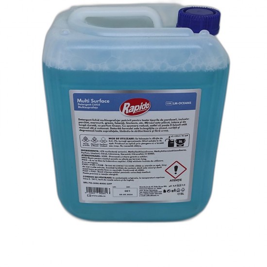 Detergent Pardoseli Rapido Suprafete Multiple cu Parfum de Ocean, Cantitate 5 L