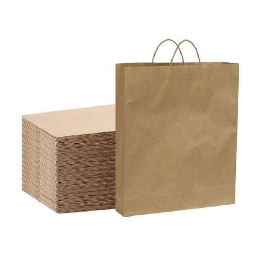 Set 100 de Sacose din Hartie Neimprimate, Dimensiune 28x17x27 cm, Hartie Kraft Natur 70 g/m² + Maner Sfoara, Pungi si Plase Maro pentru Catering si Evenimente