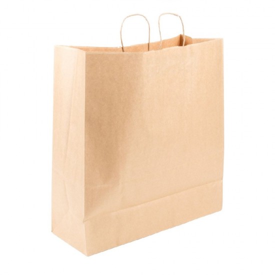 Set 100 de Sacose din Hartie Neimprimate, Dimensiune 28x17x27 cm, Hartie Kraft Natur 70 g/m² + Maner Sfoara, Pungi si Plase Maro pentru Catering si Evenimente