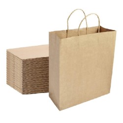 Set 100 de Sacose din Hartie Neimprimate, Dimensiune 31x17x38 cm, Hartie Kraft Natur 70 g/m² + Maner Sfoara, Pungi si Plase Maro