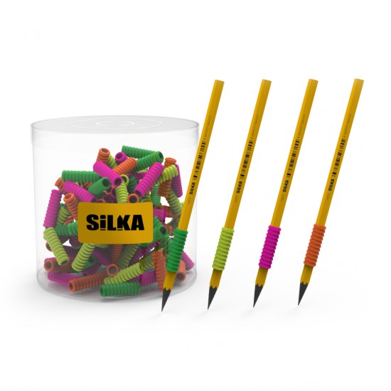 Display Silicon Grip Pt Creion, Pt Scriere De Mana La Copii, 72buc/display, Silka Spiral Neon-ergono