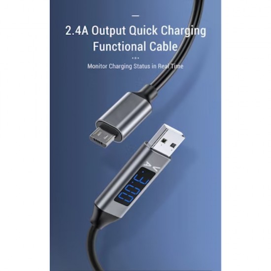Cablu de Date Micro-USB, cu Afisare Amperaj si Voltaj, 1 Metru, Negru, USB la Micro-USB
