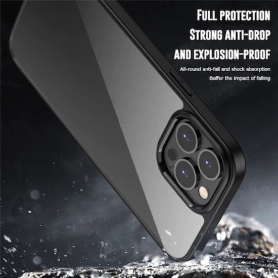 Husa de Protectie pentru Telefon iPhone 12, din TPU Moale, Transparenta, Impermeabila, Rezistenta la Soc, Anti-Cadere, Transparent cu Negru