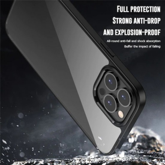 Husa de Protectie pentru Telefon iPhone 12 PRO, din TPU Moale, Transparenta, Impermeabila, Rezistenta la Soc, Anti-Cadere, Transparent cu Negru