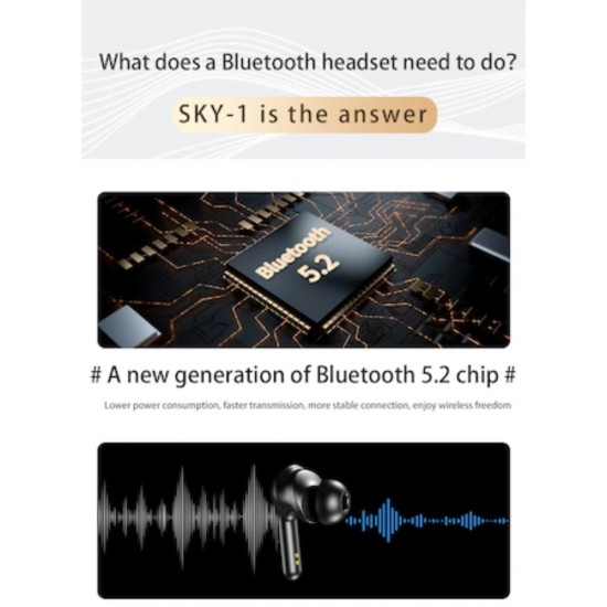 Casti Wireless SKY-1, Control Tactil, Design Modern Ergonomic, Bluetooth V5.2, TWH, Negru cu Albastru