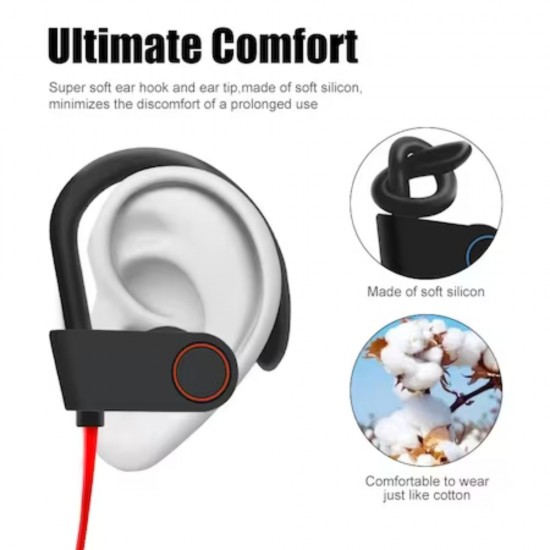Casti Sport Wireless, Sunet Stereo Binatural, Microfon Incorporat, Functie de Redare Muzica, Rezistente la Apa si la Transpiratie IPX5, Negre cu Rosu