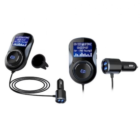 Modulator FM Auto, Bluetooth BC30AQ, 2 Porturi USB pentru Incarcare, Prindere Magnetica, Negru