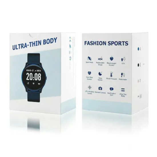 Smart Watch WAMA, KW19, Ecran 1.3 inch HD Rotund, Monitorizare Cardiaca, Tensiune. Oxigenare, Negru