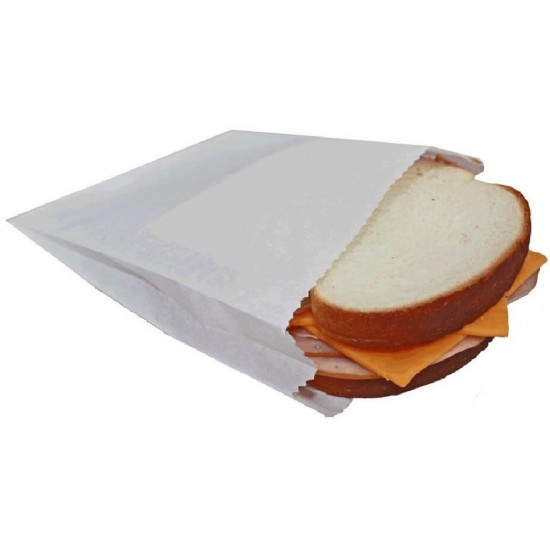 Pungi din Hartie Sandwich Neimprimate,  Dimensiune 20x10x25 cm, Hartie Kraft Alba MG 35 g/m², 1000 Buc/Bax - Ambalaje Deschise