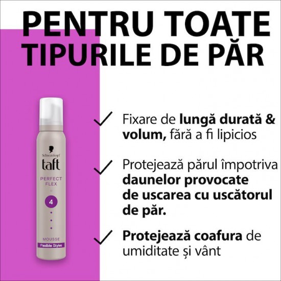 Spuma Modelatoare Taft Perfect Flex, Nivel Fixare 4, Formula Vegana, 200 Ml