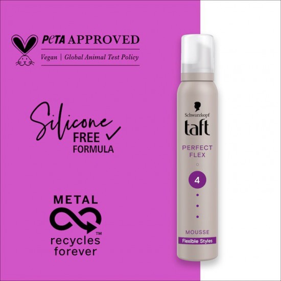 Spuma Modelatoare Taft Perfect Flex, Nivel Fixare 4, Formula Vegana, 200 Ml