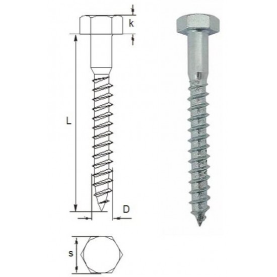 Set 50 Suruburi Autofiletante cu Cap Hexagonal, 8x150 mm, Suruburi pentru Lemn, Set Suruburi cu Cap Hexagonal, Holsurub, Holsuruburi, Accesorii de Montaj, Suruburi Autofiletante cu Varf Hexagonal, Suruburi cu Cap Hexagonal pentru Lemn