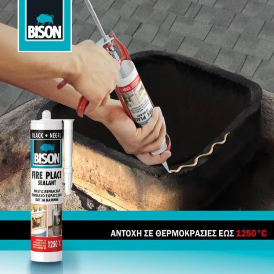Etanseizant Termorezistent Bison 1000 Cement, 530 g, Negru, Mastic Etansare pe Baza de Sticla Solubila, pentru Metal, Caramida, Beton, Adeziv Rezistent la Temperaturi Ridicate, Adeziv Silicon Rezistent la Foc