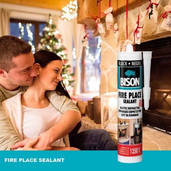 Etanseizant Termorezistent Bison 1000 Cement, 530 g, Negru, Mastic Etansare pe Baza de Sticla Solubila, pentru Metal, Caramida, Beton, Adeziv Rezistent la Temperaturi Ridicate, Adeziv Silicon Rezistent la Foc