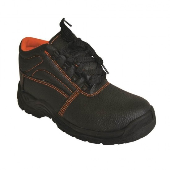 Bocanci de Protectie PROTEK Marimea 39, Bombeu Metalic, Piele Bovina Hidrofobizata, Negru si Portocaliu, S3-SRC, Bocanci de Protectie din Spalt Piele Pigmentata de Bovina, Bocanci de Protectie cu Intaritura Metalica in Varf, Incaltaminte Protectia Muncii