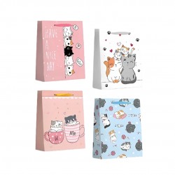 Punga Cadou, Carton 210gr, Design Cats, 26x32x10cm, Modele Asortate