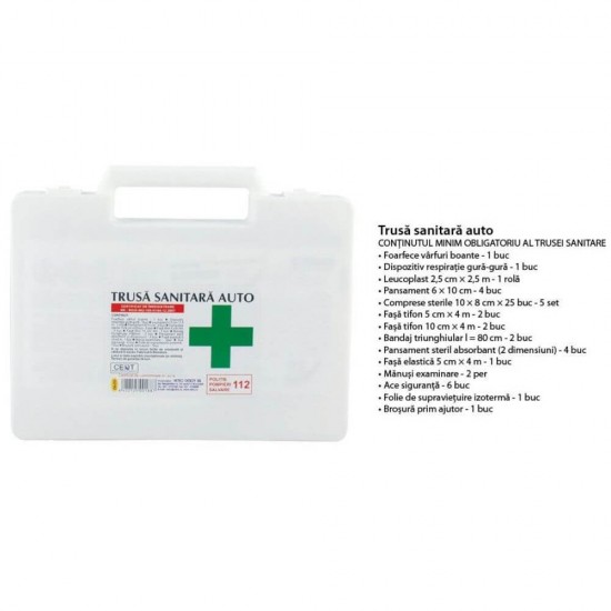 Trusa Medicala de Prim Ajutor pentru Autoturisme, Avizata MS si Licentiata RAR, Valabilitate 24 Luni, Trusa Sanitara de Prim Ajutor Auto, Trusa Prim Ajutor Auto, Kit-uri Siguranta Auto, Truse Sanitare Prim Ajutor Auto, Truse Medicale Auto