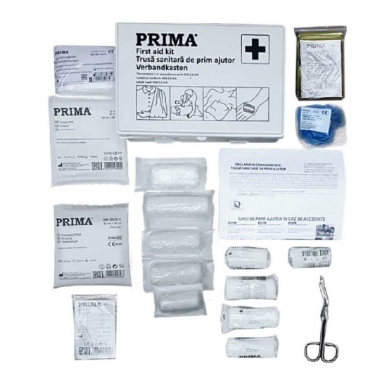 Trusa Medicala de Prim Ajutor pentru Autoturisme, DIN 13164 in Cutie din Plastic, Avizata RAR si CE, Valabilitate 5 Ani, Trusa Sanitara de Prim Ajutor Auto, Trusa Prim Ajutor Auto, Kit-uri Siguranta Auto, Truse Medicale Auto