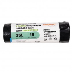 Saci Plastic Reciclat, Standard, 35l, Cu Snur, 46x56cm, 25 Microni, 15buc/rola, Resaco - Negri