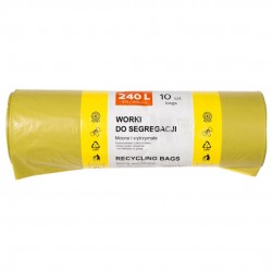 Saci Plastic Reciclat, Standard, 240l, 87x140cm, 27 Microni, 10buc/rola, Resaco - Galbeni