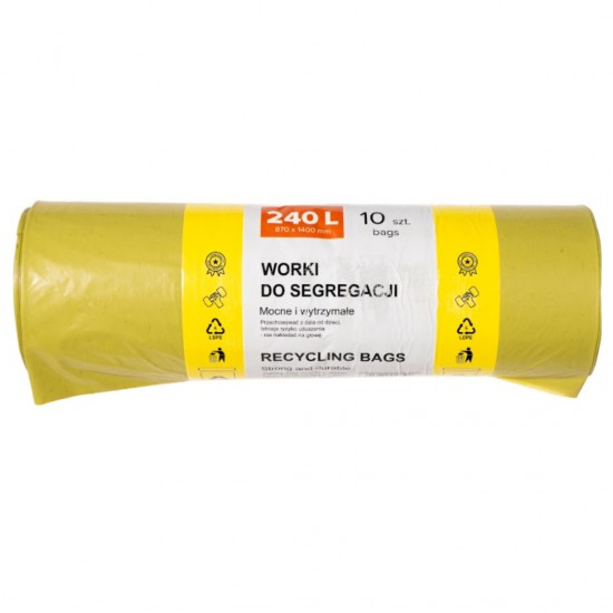 Saci Plastic Reciclat, Standard, 240l, 87x140cm, 27 Microni, 10buc/rola, Resaco - Galbeni